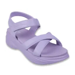 Mochi Women's Purple Cross Strap Wedges-image-1