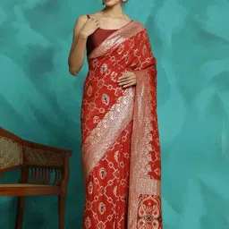 Jaipur Kurti Red Woven Saree With Unstitched Blouse-picture-34