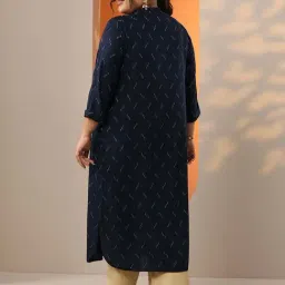 Extra Love By Libas Blue Straight Fit Woven Design Plus Size Kurta image 2