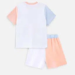 Nap Chief Unisex White & Peach Cotton Color Block Clothing Sets image 3