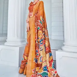 Saree Mall Orange Printed Sarees With Unstitched Blouse-picture-17