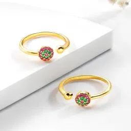 Peora Rani Pink Green CZ Studded Adjustable Gold-Plated Toe Rings-image-86