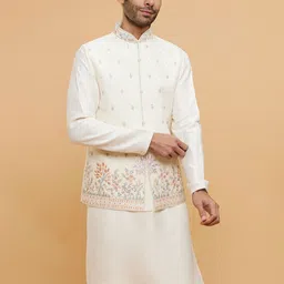 Twamev Floral Embroidered Sequinned & Thread Work Straight Kurta & Trouser With Jacket image 3