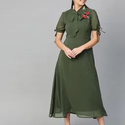 Zima Leto Women Olive Green Solid Maxi Dress-image-9