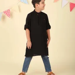 Fabindia Boys Black Cotton Striped Full Sleeves Kurta-image-15
