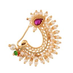 Saraf Rs Jewellery Gold Plated White Pearl Beaded Peshwai Moti  Nath-picture-29
