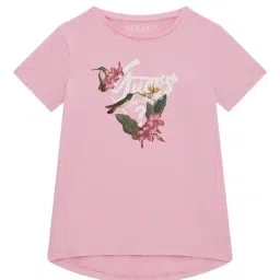Guess Kids Pink Floral Logo Regular Fit T-Shirt-image-51