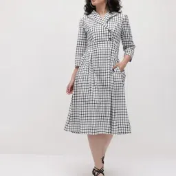 Cottinfab White Cotton Checked Regular Fit Midi Blazer Dress image 4