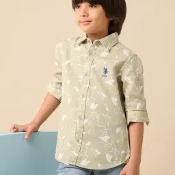 U.S. Polo Assn. Boys Beige Cotton Floral Printed Shirt-picture-29