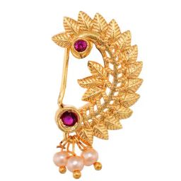 Saraf Rs Jewellery Gold Toned Red Stone Studded Marathi  Nath Nosepin-picture-17