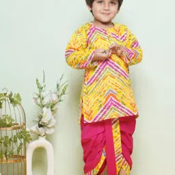 AJ Dezines Kids Pink & Yellow Printed Full Sleeves Kurta with Dhoti-image-30