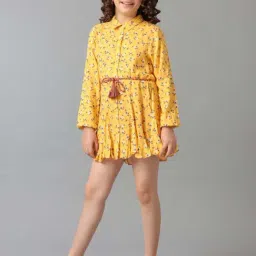 Under Fourteen Only Kids Yellow Printed Full Sleeves Dress-picture-12