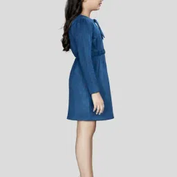 Peppermint Girls Teal Solid Full Sleeves Dress image 3