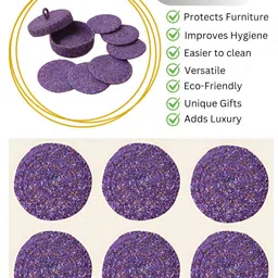 LADLI JEE Set Of 6 Purple Weaved Round Microfiber Coasters image 4