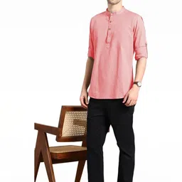 BHUVIKOO Men Peach Kurtas image 3