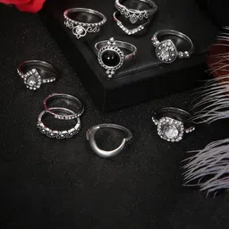 Jewels Galaxy Set Of 10 Silver-Plated Stones Studded Stackable Rings-image-45