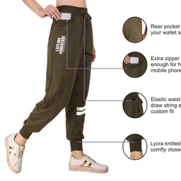 uzarus Women's Cotton Slim Fit Joggers Track Pants with 2 Zippered Pockets image 2