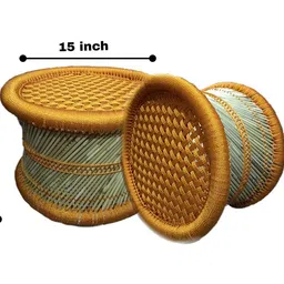 HeeMo Eco-Friendly Cane Wood Bamboo Sitting Stool, Muddi for Indoor/Outdoor (Green: Set of 2) image 2