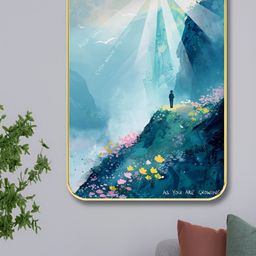 SAF Blue & Teal Green Sun & Mountain Printed Wooden Wall Art-image-67