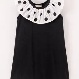 CrayonFlakes Sleeveless Neck Frilled Polka Dots Printed Dress - Black image 1