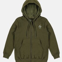 Kiddopanti Full Sleeves Solid Zipper  Hooded Sweatshirt  - Military Green-picture-20