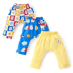 Babyhug Disney 100% Cotton Interlock Knit Full Length Diaper Legging Winnie The Pooh Print Pack Of 3 - Yellow White & Blue-picture-29