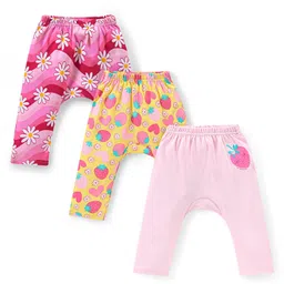 Babyhug Interlock Full Length Diaper Leggings Floral & Strawberry Print Pack of 3 - Multicolour-picture-11