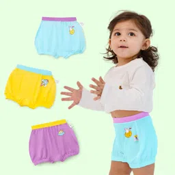 SuperBottoms Pack of 3 Bamboo Space Theme Printed Super Soft Bloomers - Yellow Purple & Blue image 1