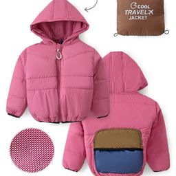 Little Kangaroos Woven Full Sleeves Solid Hooded Jacket - Onion Pink-picture-31