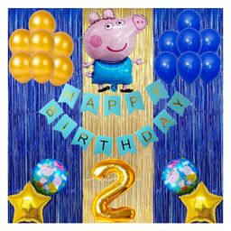 Bubble Trouble Peppa Pig Theme Second 2nd Birthday Decoration Items For Girls Party Decoration Kit Balloon Combo Pack Of 40 Pcs Blue Gold-picture-33