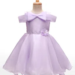 Bluebell Satin Woven Sleeveless Party Dress With Floral Applique - Purple image 1