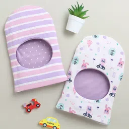 BUMZEE Cotton Knit Pack Of 2 Animals Printed Monkey Cap - Lilac & Lavender - Circumference - 36 Cms-image-4