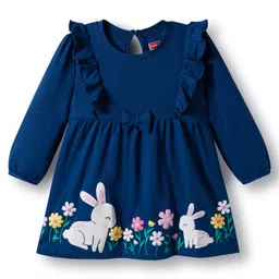 Babyhug Single Jersey Knit Full Sleeves Floral Printed Frock With Bloomer & Frill Detailing - Navy Blue image 2