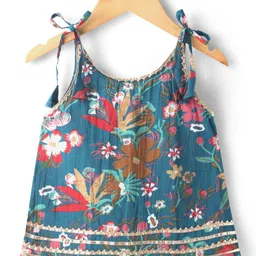 Teentaare Cotton Woven Sleeveless Floral Printed Lehenga Choli With Dupatta - Teal Blue image 2