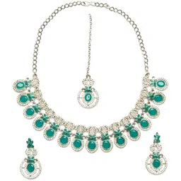 Kulin Silver-Plated Necklace & Earrings With Maang Tikka-picture-19