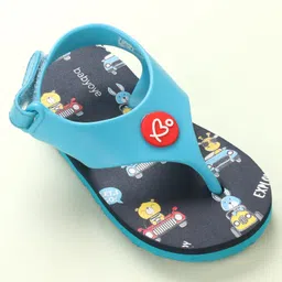 Babyoye Velcro Closure Flip Flops Animal Print - Blue image 3