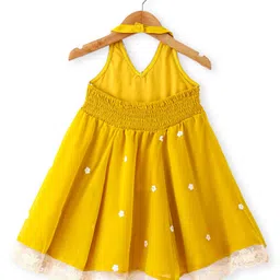 Babyhug Woven Sleeveless Floral Embroidered Ethnic Dress - Yellow image 3