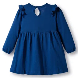 Babyhug Single Jersey Knit Full Sleeves Floral Printed Frock With Bloomer & Frill Detailing - Navy Blue image 3