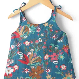 Teentaare Cotton Woven Sleeveless Floral Printed Lehenga Choli With Dupatta - Teal Blue image 3