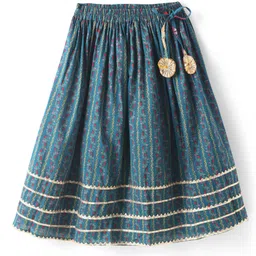 Teentaare Cotton Woven Sleeveless Floral Printed Lehenga Choli With Dupatta - Teal Blue image 4