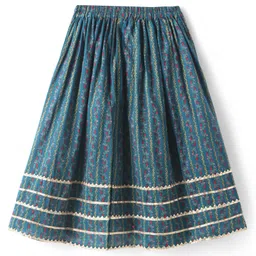 Teentaare Cotton Woven Sleeveless Floral Printed Lehenga Choli With Dupatta - Teal Blue image 5