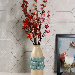 TAYHAA Beige & Teal Blue Textured Ceramic Flower Vase-picture-5