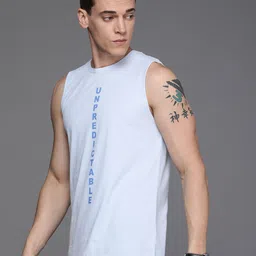 WROGN Men Light Blue Typography Printed Slim Fit Sleeveless T-shirt image 3