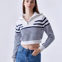 Cover Story White & Navy Striped Pullover-image-14
