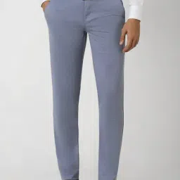 Van Heusen Blue Slim Fit Self Pattern Trousers-image-30