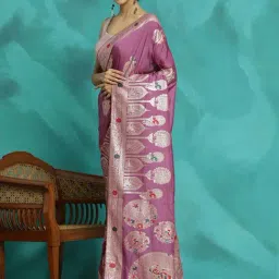 Jaipur Kurti Lavender Woven Saree With Unstitched Blouse image 4