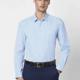Peter England Blue Slim Fit Checks Shirt-image-29