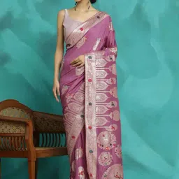 Jaipur Kurti Lavender Woven Saree With Unstitched Blouse image 3