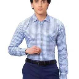 Park Avenue Light Blue Cotton Slim Fit Checks Shirt-image-12