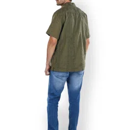 celio Celio* Khaki Boxy Fit Embroidered Shirt image 5